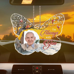 Custom Photo I Know I Never Drive Alone - Memorial Personalized Custom Car Ornament - Acrylic Custom Shaped - Sympathy Gift For Family Members