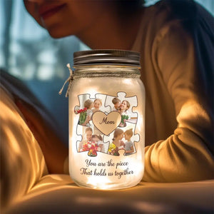 Custom Photo Hold Us Together - Family Personalized Custom Mason Jar Light - Mother's Day, Gift For Grandma