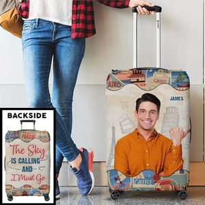 Custom Photo A Guy Loves Traveling - Travel Personalized Custom Luggage Cover - Holiday Vacation Gift, Gift For Adventure Travel Lovers