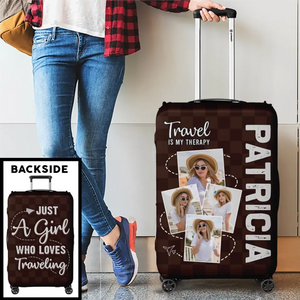 Custom Photo So The Adventure Begins - Travel Personalized Custom Luggage Cover - Holiday Vacation Gift, Gift For Adventure Travel Lovers