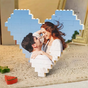 Custom Photo Together We Make A Family - Couple Personalized Custom Heart Shaped Building Brick Blocks - Gift For Husband Wife, Anniversary