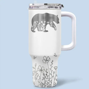 Mama Bear - Family Personalized Custom 40 Oz Stainless Steel Tumbler With Handle - Mother's Day, Gift For Mom, Grandma