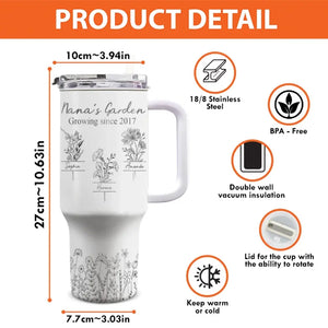 My Mother Is The Sweet Flower Of Love - Family Personalized Custom 40 Oz Stainless Steel Tumbler With Handle - Mother's Day, Gift For Mom, Grandma