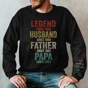 Legend Husband Dad Grandpa - Family Personalized Custom Unisex Sweatshirt With Design On Sleeve - Father's Day, Gift For Dad, Grandpa