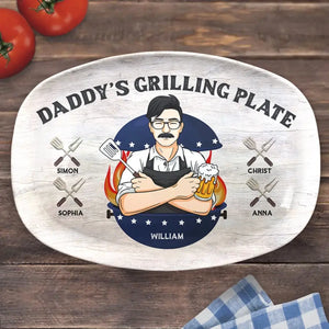 Daddy's Grilling Plate - Family Personalized Custom Platter - Father's Day, Gift For Dad, Grandpa