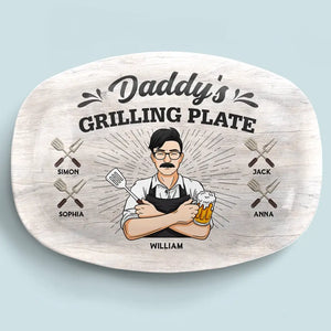 Daddy Is Grilling So We Better Step Back - Family Personalized Custom Platter - Father's Day, Gift For Dad, Grandpa