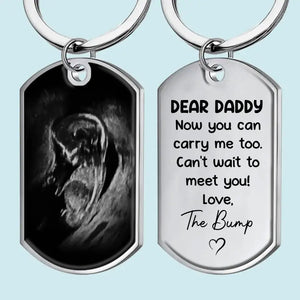 Custom Photo I Can't Wait To Meet You, Daddy - Family Personalized Custom Keychain - Father's Day, Birthday Gift For First Dad