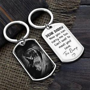 Custom Photo I Can't Wait To Meet You, Daddy - Family Personalized Custom Keychain - Father's Day, Birthday Gift For First Dad