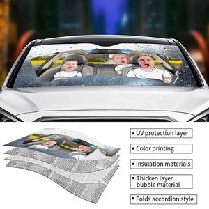 Custom Photo Four Wheels, One Family Bond - Family Personalized Custom Auto Windshield Sunshade, Car Window Protector - Gift For Family Members