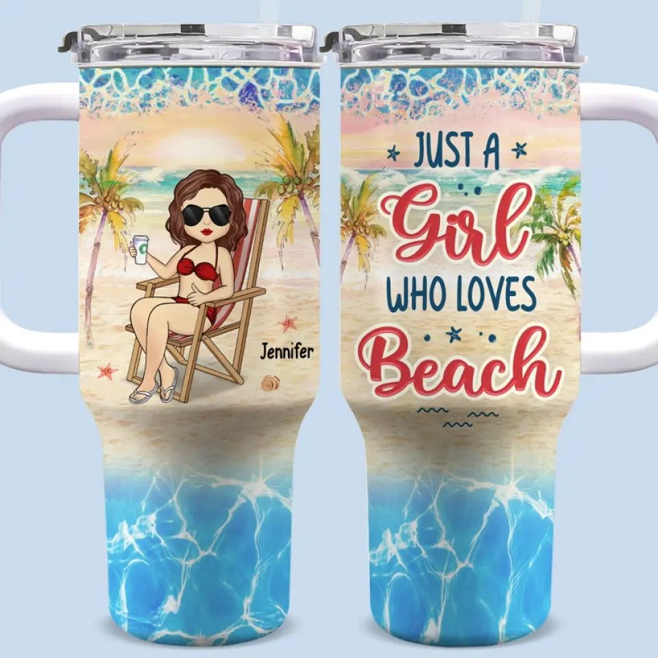 Life Is Better At The Beach - Bestie Personalized Custom 40 Oz Stainless Steel Tumbler With Handle - Summer Vacation Gift For Best Friends, BFF, Sisters