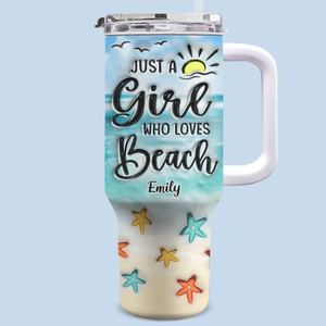 Smell The Sea And Feel The Sky, Let Your Soul & Spirit Fly - Bestie Personalized Custom 3D Inflated Effect Printed 40 Oz Stainless Steel Tumbler With Handle - Summer Vacation Gift For Best Friends, BFF, Sisters