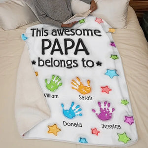 This Awesome Dad Belongs To Me - Family Personalized Custom 3D Inflated Effect Printed Blanket - Father's Day, Gift For Dad, Grandpa