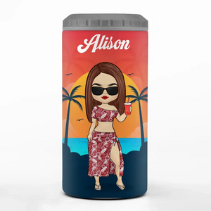 Ocean Air, Salty Hair - Bestie Personalized Custom 4 In 1 Can Cooler Tumbler - Summer Vacation Gift For Best Friends, BFF, Sisters