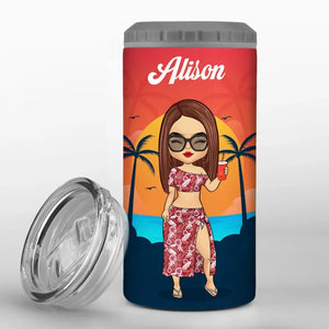 Ocean Air, Salty Hair - Bestie Personalized Custom 4 In 1 Can Cooler Tumbler - Summer Vacation Gift For Best Friends, BFF, Sisters