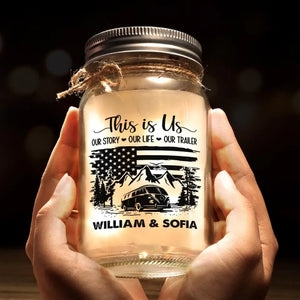 Camping Is Where The Adventure Begins - Camping Personalized Custom Mason Jar Light - Gift For Couple, Husband Wife, Camping Lovers