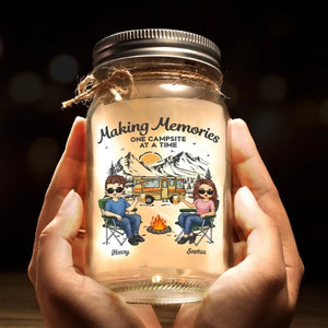 Making Memories One Campsite At A Time - Camping Personalized Custom Mason Jar Light - Gift For Husband Wife, Camping Lovers