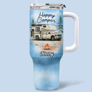 Life Is Better Around The Campfire - Camping Personalized Custom 40 Oz Stainless Steel Tumbler With Handle - Gift For Camping Lovers