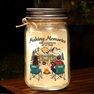 Making Memories Together, Side By Side - Camping Personalized Custom Mason Jar Light - Gift For Couple, Husband Wife, Camping Lovers