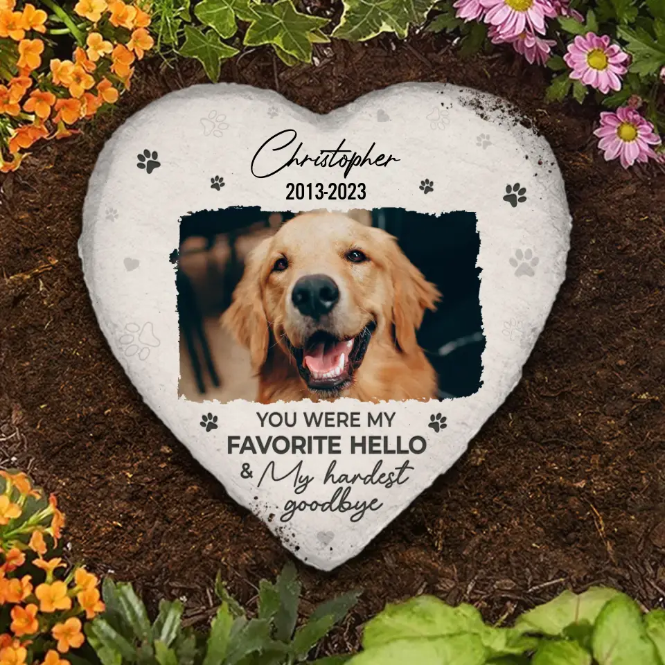 You were My Favorite Hello - Memorial Personalized Custom Heart Shaped Memorial Stone - New Arrival, Sympathy Gift For Pet Owners, Pet Lovers AMZ