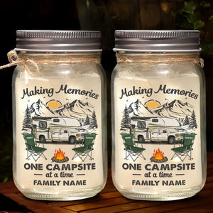 Make Memories In Every Corner Of The World - Camping Personalized Custom Mason Jar Light - Gift For Couple, Husband Wife, Camping Lovers