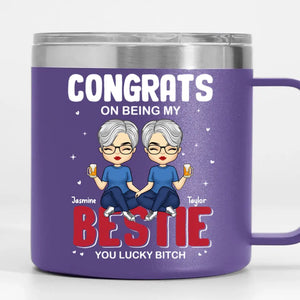 Congrats On Being My Bestie - Bestie Personalized Custom 14oz Stainless Steel Tumbler With Handle - Gift For Best Friends, BFF, Sisters