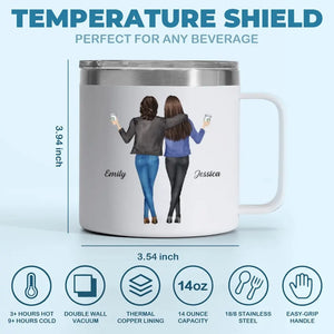 Here's To Another Year Of Bonding - Bestie Personalized Custom 14oz Stainless Steel Tumbler With Handle - Gift For Best Friends, BFF, Sisters