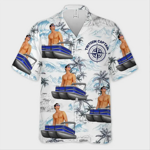 Custom Photo Sailing Into Serenity - Family Personalized Custom Unisex Tropical Hawaiian Aloha Shirt - Gift For Family Members, Pontoon Lovers