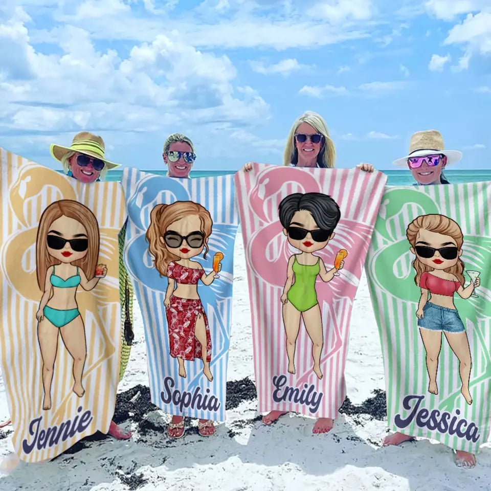 Girls Just Wanna Have Sun - Bestie Personalized Custom Beach Towel - Summer Vacation Gift, Birthday Pool Party Gift For Best Friends, BFF, Sisters