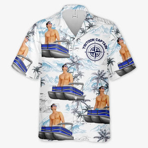 Custom Photo Sailing Into Serenity - Family Personalized Custom Unisex Tropical Hawaiian Aloha Shirt - Gift For Family Members, Pontoon Lovers