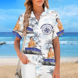 Custom Photo Sailing Into Serenity - Family Personalized Custom Unisex Tropical Hawaiian Aloha Shirt - Gift For Family Members, Pontoon Lovers