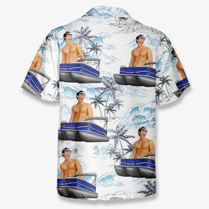 Custom Photo Sailing Into Serenity - Family Personalized Custom Unisex Tropical Hawaiian Aloha Shirt - Gift For Family Members, Pontoon Lovers