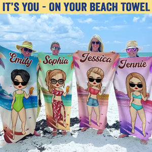 Sunshine Is The Best Accessory - Bestie Personalized Custom Beach Towel - Summer Vacation Gift, Birthday Pool Party Gift For Best Friends, BFF, Sisters