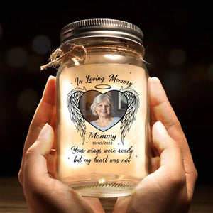 Custom Photo Forever In Our Hearts - Memorial Personalized Custom Mason Jar Light - Sympathy Gift For Family Members