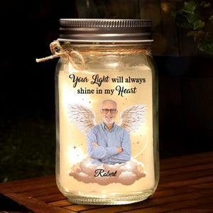 Custom Photo Angel From Above, Watch Over Me With Love - Memorial Personalized Custom Mason Jar Light - Sympathy Gift For Family Members