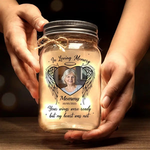 Custom Photo Forever In Our Hearts - Memorial Personalized Custom Mason Jar Light - Sympathy Gift For Family Members