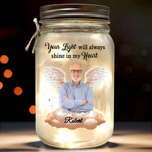 Custom Photo Angel From Above, Watch Over Me With Love - Memorial Personalized Custom Mason Jar Light - Sympathy Gift For Family Members