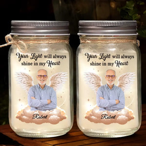 Custom Photo Angel From Above, Watch Over Me With Love - Memorial Personalized Custom Mason Jar Light - Sympathy Gift For Family Members