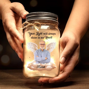 Custom Photo Angel From Above, Watch Over Me With Love - Memorial Personalized Custom Mason Jar Light - Sympathy Gift For Family Members