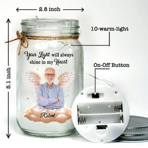 Custom Photo Angel From Above, Watch Over Me With Love - Memorial Personalized Custom Mason Jar Light - Sympathy Gift For Family Members