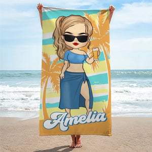 Oh Sip It's A Girl's Trip - Bestie Personalized Custom Beach Towel - Summer Vacation Gift, Birthday Pool Party Gift For Best Friends, BFF, Sisters