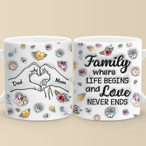 Family Where Life Begins - Family Personalized Custom 3D Inflated Effect Printed Mug - Gift For Family Members