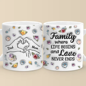 Family Where Life Begins - Family Personalized Custom 3D Inflated Effect Printed Mug - Gift For Family Members