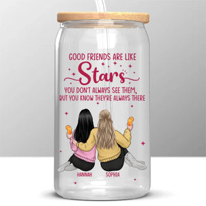 Good Friends Are Like Stars - Bestie Personalized Custom Glass Cup, Iced Coffee Cup - Summer Vacation Gift For Best Friends, BFF, Sisters