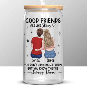 Friends Become Our Chosen Family - Bestie Personalized Custom Glass Cup, Iced Coffee Cup - Gift For Best Friends, BFF, Sisters