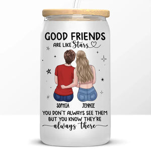 Friends Become Our Chosen Family - Bestie Personalized Custom Glass Cup, Iced Coffee Cup - Gift For Best Friends, BFF, Sisters