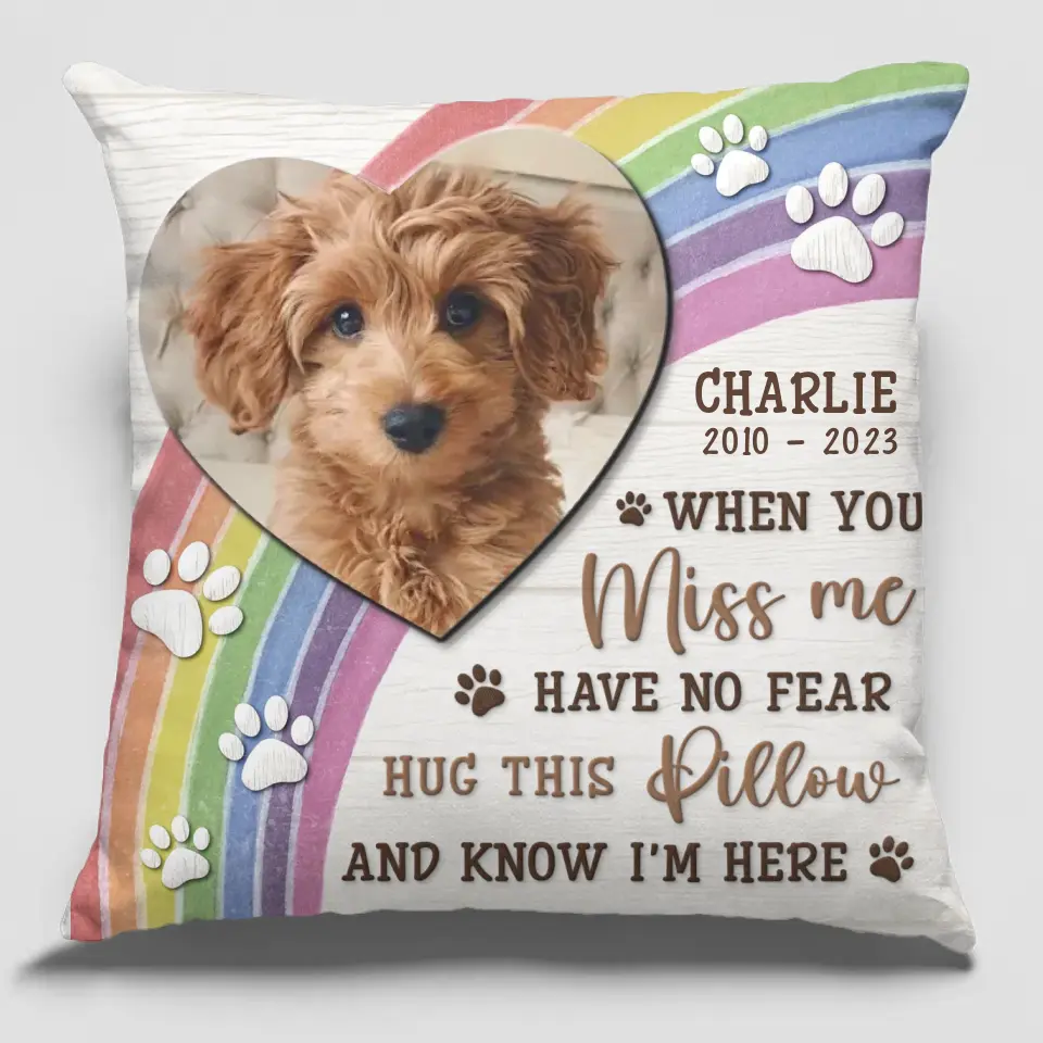 Custom Photo When You Miss Me Hug This Pillow - Memorial Personalized Custom Pillow - Sympathy Gift, Gift For Pet Owners, Pet Lovers AMZ