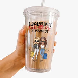 Warning In Our Girls Trip Era - Bestie Personalized Custom Clear Acrylic Tumbler - Summer Vacation Gift For Best Friends, BFF, Sisters