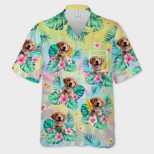 Custom Photo A Happy Family Is But An Earlier Heaven - Family Personalized Custom Unisex Tropical Hawaiian Aloha Shirt - Summer Vacation Gift, Gift For Family Members, Pet Owners, Pet Lovers