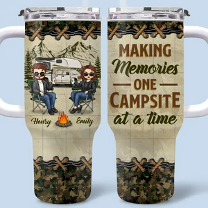 In The Middle Of Nowhere, Together - Camping Personalized Custom 40 Oz Stainless Steel Tumbler With Handle - Gift For Husband Wife, Camping Lovers