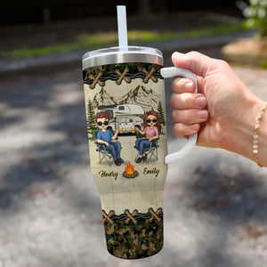 In The Middle Of Nowhere, Together - Camping Personalized Custom 40 Oz Stainless Steel Tumbler With Handle - Gift For Husband Wife, Camping Lovers